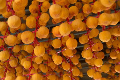 Full frame shot of orange fruits hanging at market