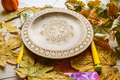 High angle view of food on table