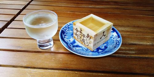 High angle view of breakfast on table