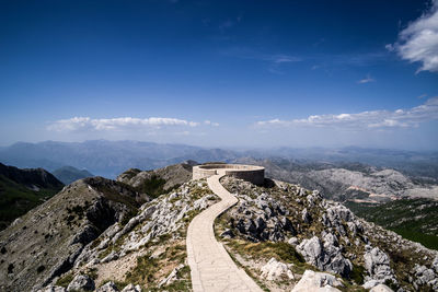 Aerial view of mountain range against sky