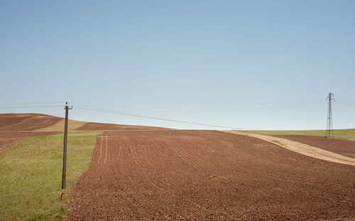 Scenic view of field against clear sky