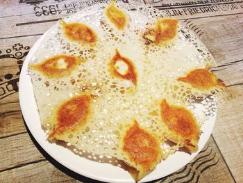 High angle view of dessert in plate on table