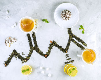 High angle view of drink on table