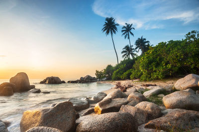 Scenic view of sea against sky during sunset