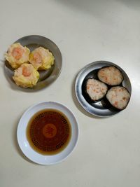 High angle view of breakfast served on table