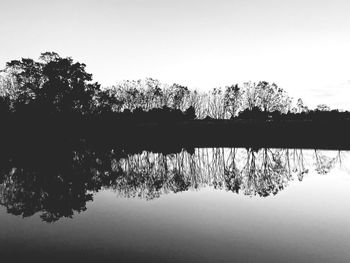 Reflection of trees in lake against sky