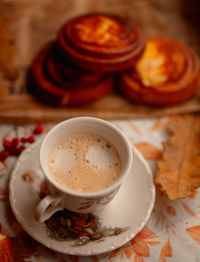 High angle view of coffee on table