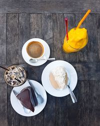 High angle view of breakfast on table