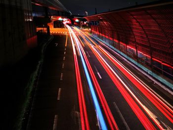 Light trails on road at night