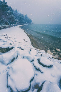 Scenic view of sea against sky during winter