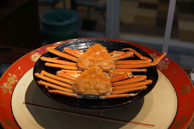 High angle view of dessert in plate on table