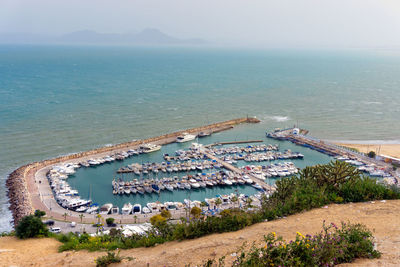 High angle view of beach against sky