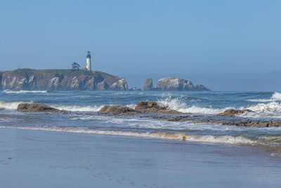 Scenic view of sea against clear sky