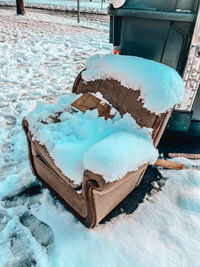 High angle view of ice covered with snow