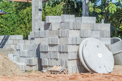 Stone wall by trees on field