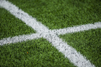 High angle view of soccer field