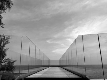 Footbridge against sky in city