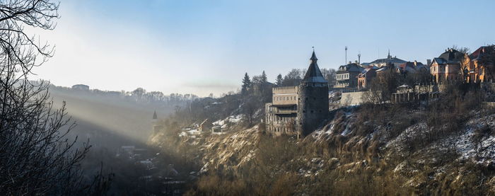 Smotrytsky canyon and river around the kamianets-podilskyi fortress on a sunny winter morning