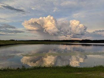 Scenic view of lake against sky during sunset