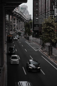 High angle view of cars on road