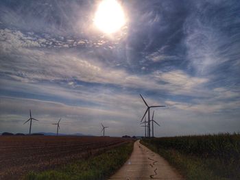 Wind turbines on field