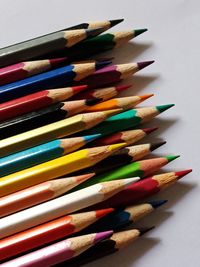 High angle view of colored pencils