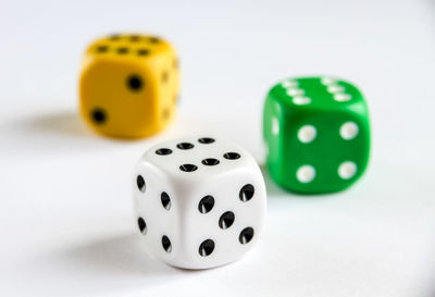 Close-up of green balls on table against white background