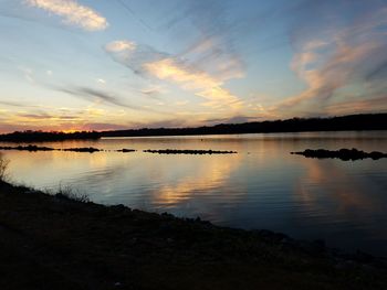 Scenic view of lake against sky during sunset