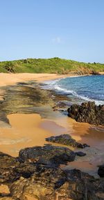 Scenic view of beach against clear sky