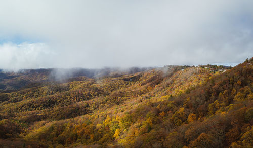 Scenic view of landscape against sky during autumn