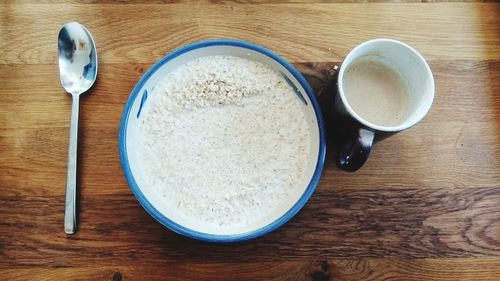 High angle view of breakfast on table