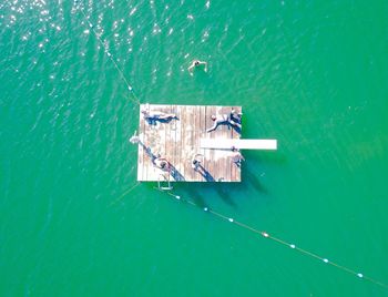 High angle view of boat in water