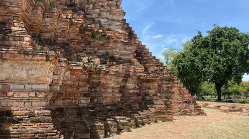 Exterior of red brick temple against sky