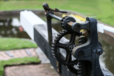 Lock gate mechanism on canal in droitwich, worcestershire, england.