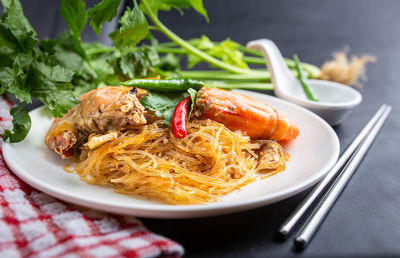 Close-up of food served in plate