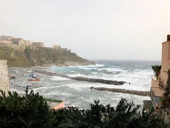 Scenic view of sea against clear sky