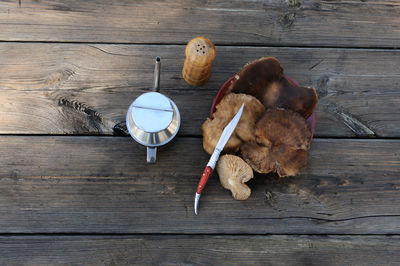 High angle view of food on table