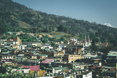 High angle view of townscape against sky