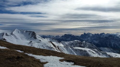 Scenic view of snowcapped mountains against sky