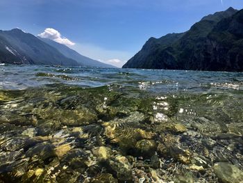 Scenic view of sea and mountains