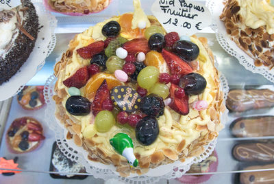 High angle view of fruits in plate