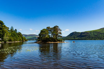 Scenic view of lake derwentwater against blue sky