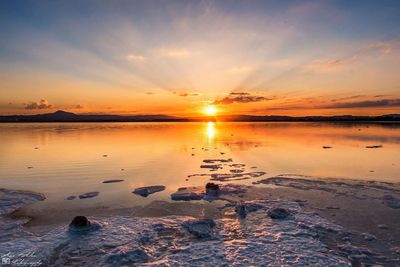 Scenic view of sunset over sea