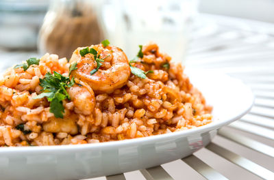 Close-up of risotto in plate on table