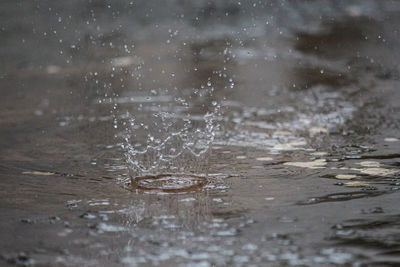 Close-up of water splashing on puddle