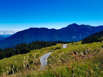 Scenic view of landscape against clear blue sky