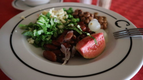 High angle view of meal served in plate