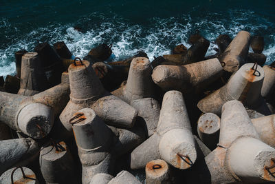 Stack of logs in sea