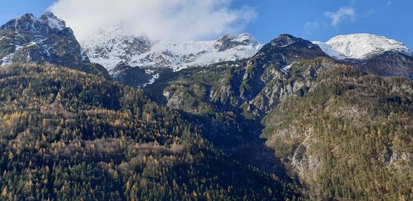 Scenic view of snowcapped mountains against sky