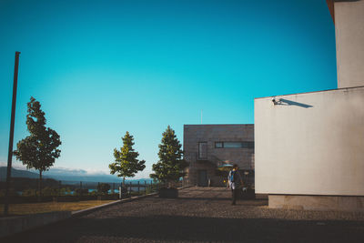 Low angle view of building against blue sky